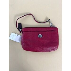 Coach F49472 Park Leather Medium Wristlet Black Cherry Silver Turnlock NWT Rare
